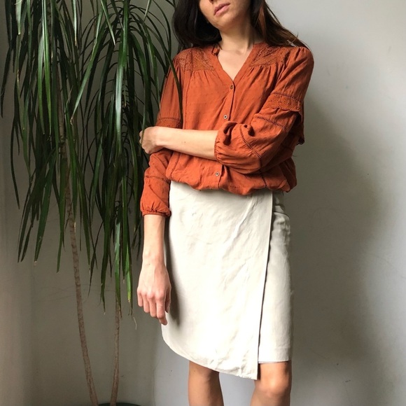 TAILOR B.Moss Women’s Silk Linen Tan Faux Wrap Mini Skirt Size 6 - Picture 14 of 15